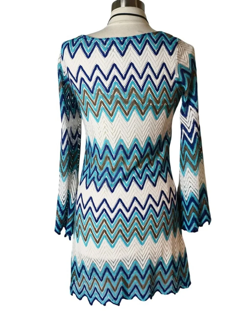 Nicole Marie S Long Sleeve Knit Dress Multicolor Chevron Versatile Minimalist